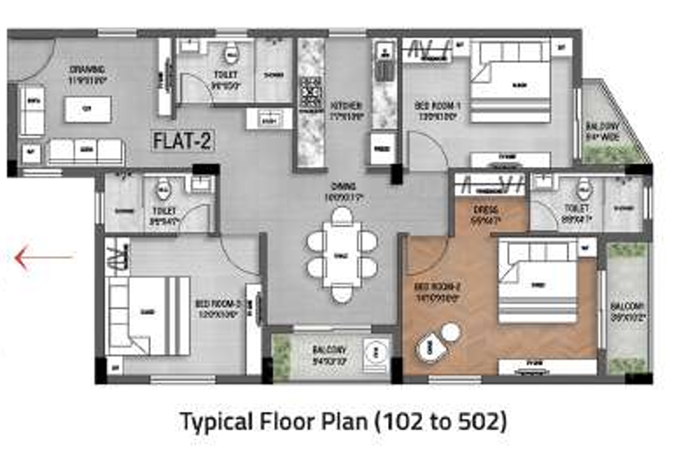 Laxmi Ashiyana Typical Floor Plan (102 To 502)