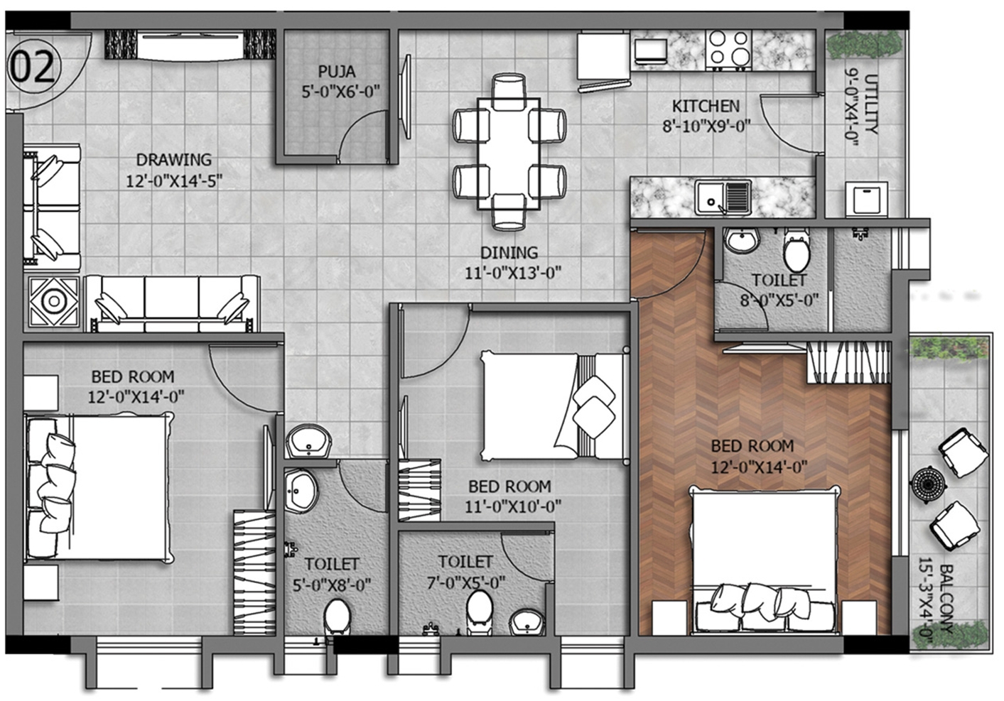 Laxmi Imperial Typical Floor Plan (102 To 502)