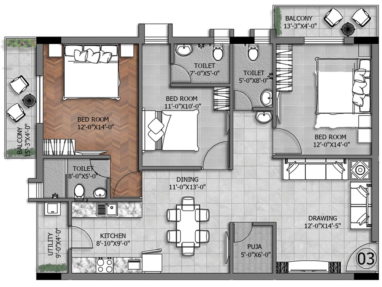 Laxmi Imperial Typical Floor Plan (103 To 503)