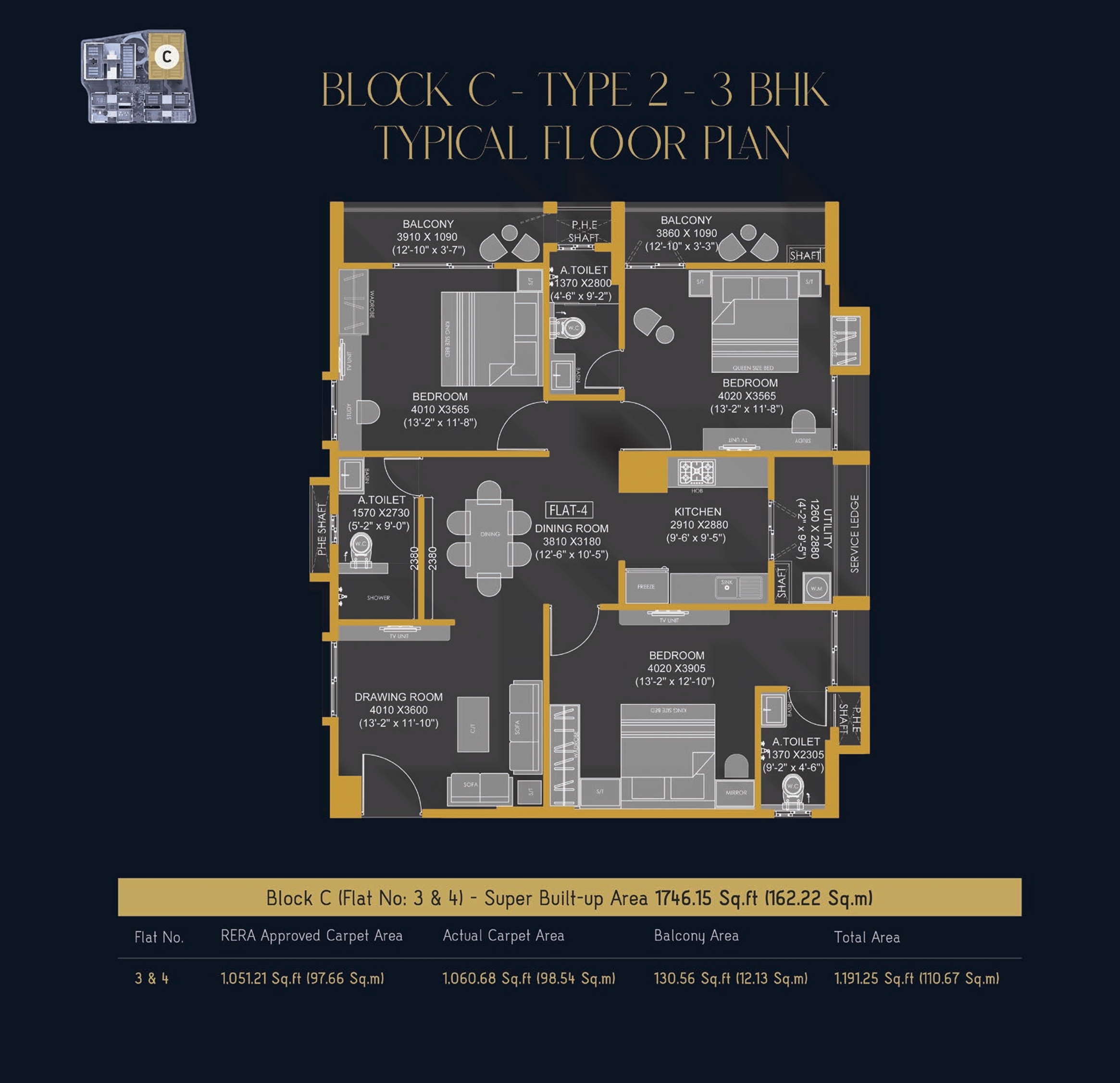 3 BHK Floor Plan Type 2