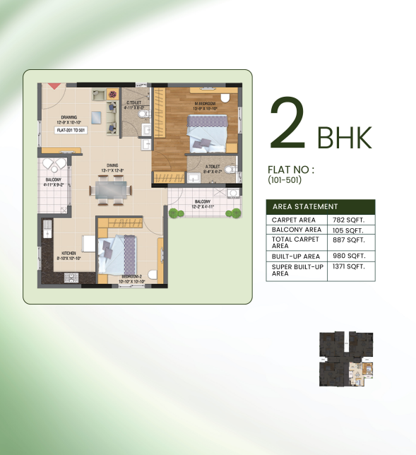 Laxmi Heritage 2 BHK floor plan for flats 101 to 501